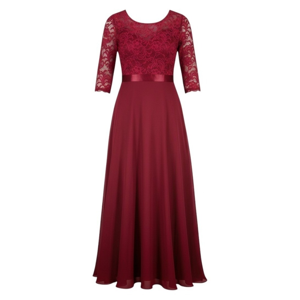 Ever Pretty Maxi Dress Womens 16 Burgundy Lace 3/4 Sleeve Formal Evening Gown